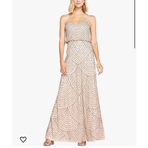 Adrianna Papell scalloped sequin nude maxi dress 2